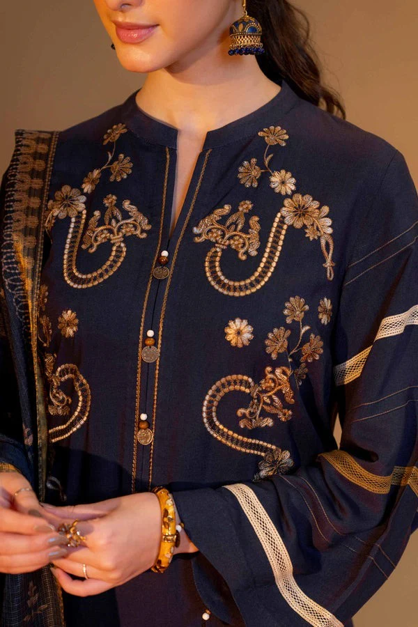 Unstitched Winter Embroidered Dhanak Dress with Printed Shawll 3 Piece WC824 - Image 4