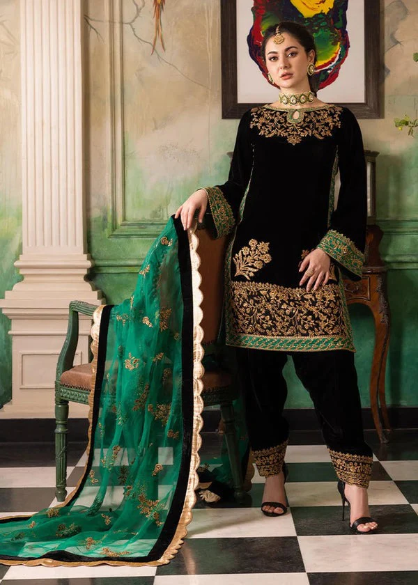 Velvet Embroidered Dress With Organza embroidered Dopata and Silk Trouser WC551 - Image 5