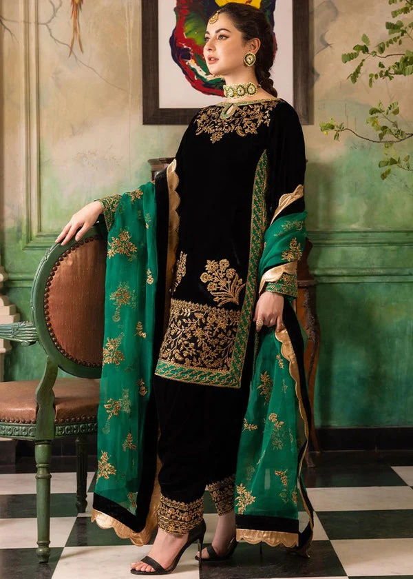 Velvet Embroidered Dress With Organza embroidered Dopata and Silk Trouser WC551 - Image 6