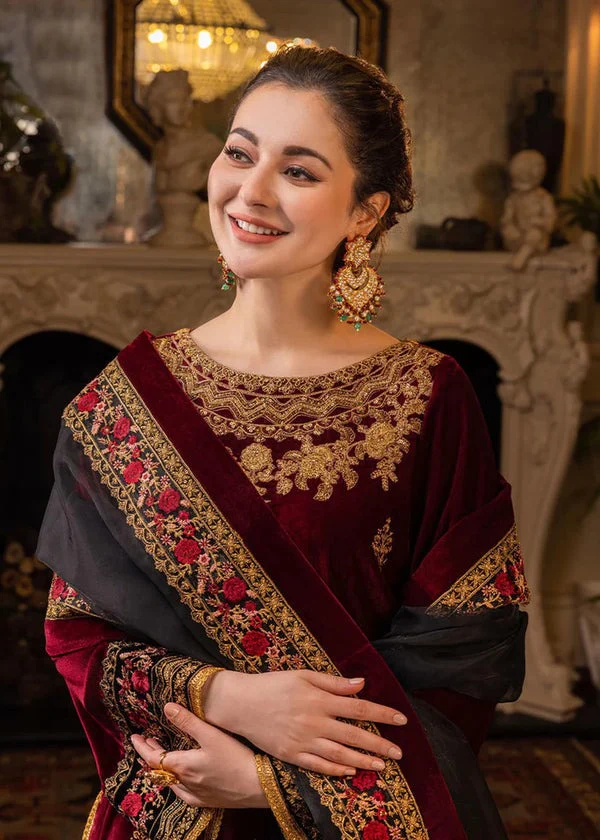 Velvet Embroidered Dress With Organza embroidered Dopata Silk Trouser WC556 - Image 3