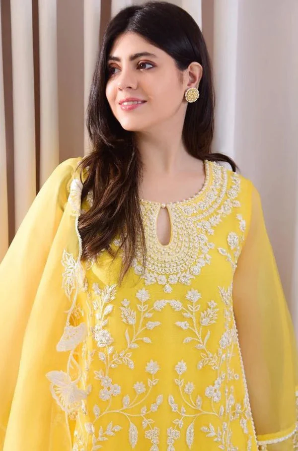 Embroidered Maria B Lawn Dress and Organza Embroidered Dupatta 3 Piece WC040 - Image 3