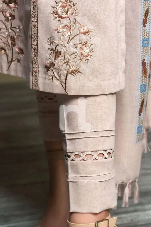 Winter Embroidered Dhanak Suit with Printed Shawll 3 Piece WC589 - Image 3