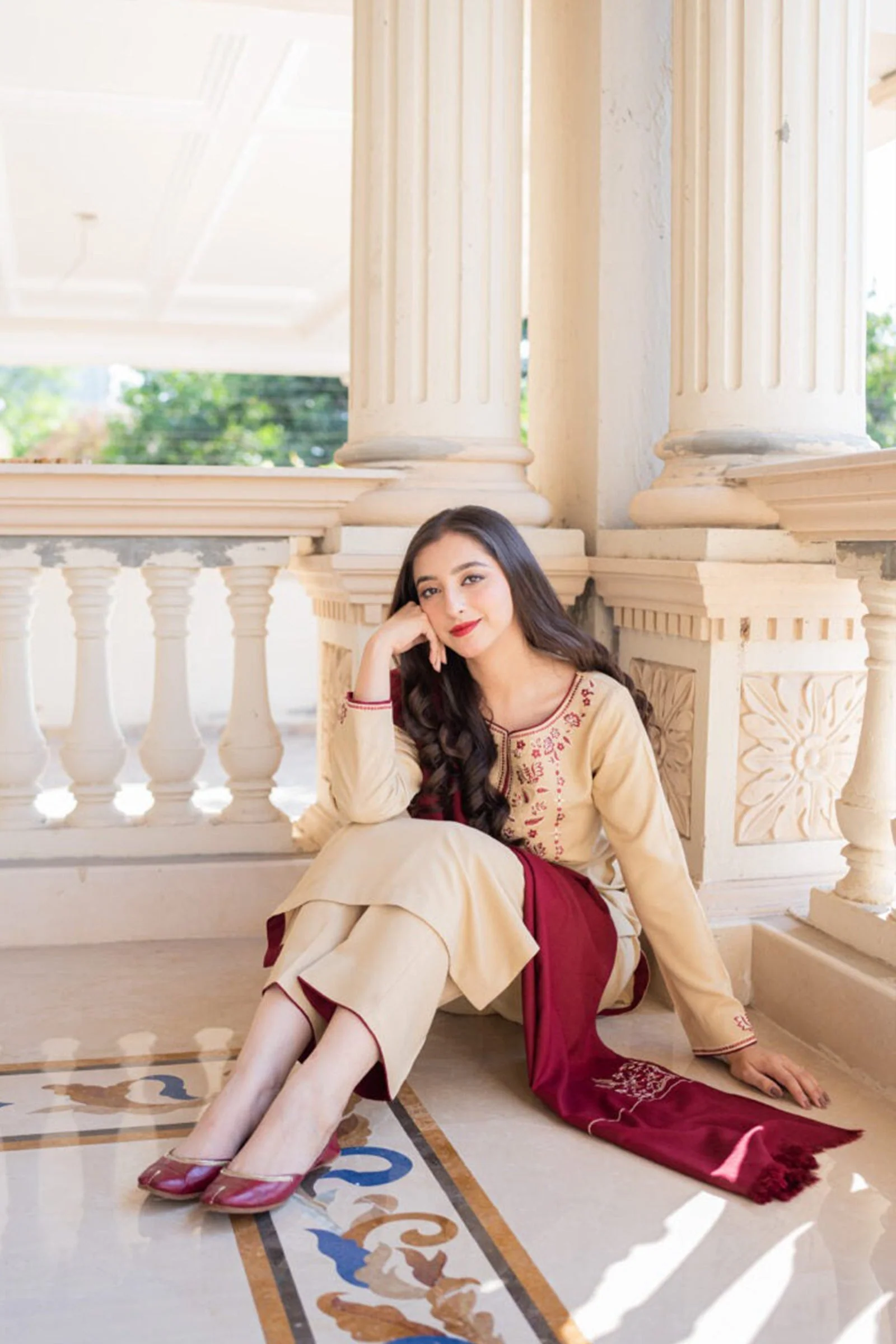 Winter 3 Piece Dhanak dress with Embroidered Shawll WC614 - Image 3