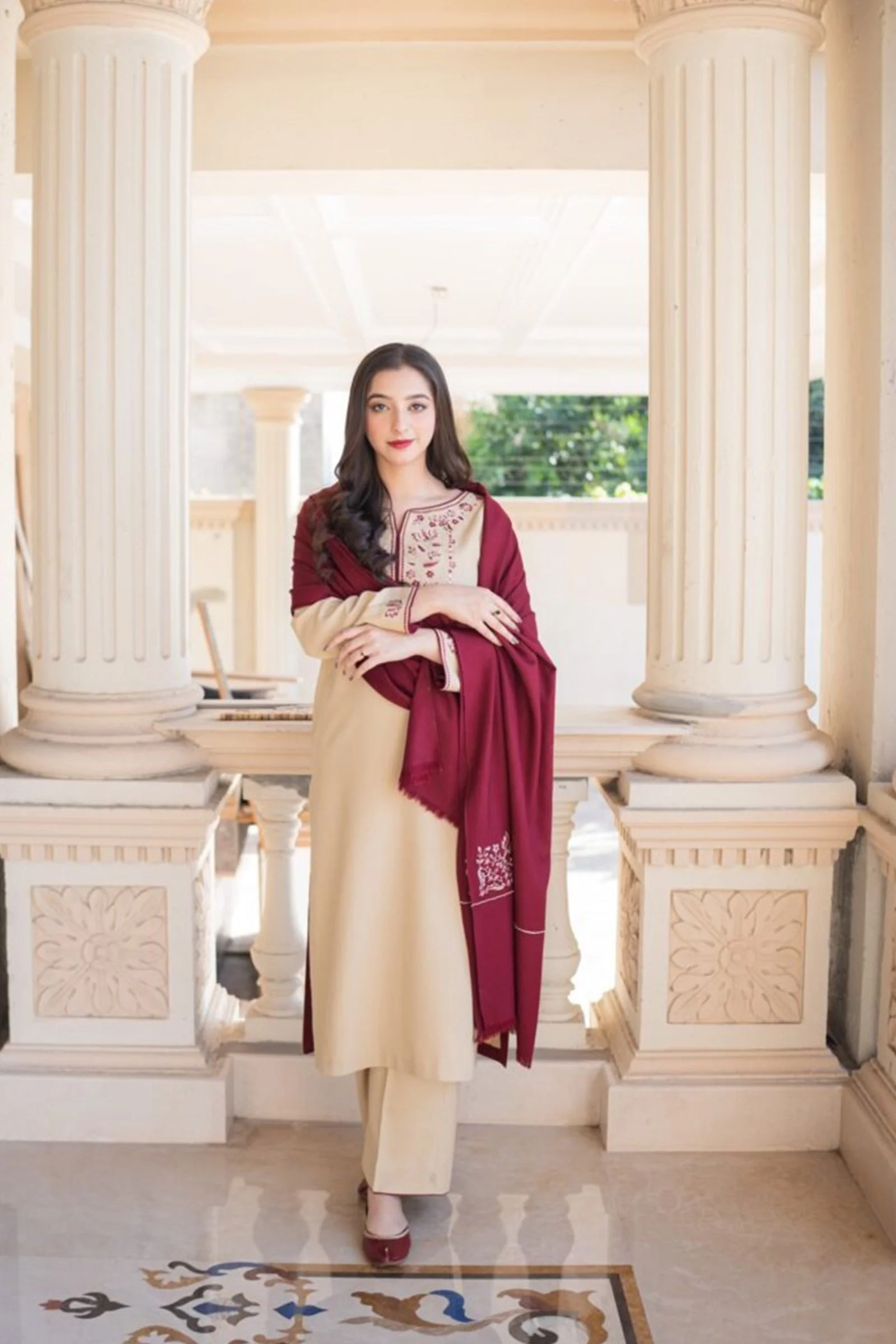 Winter 3 Piece Dhanak dress with Embroidered Shawll WC614 - Image 4