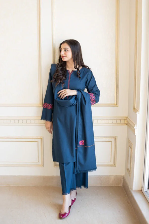 Winter 3 Piece Dhanak Dress with Embroidered Shawll WC615 - Image 2