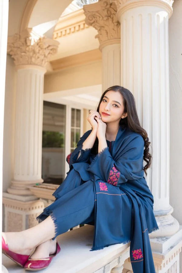 Winter 3 Piece Dhanak Dress with Embroidered Shawll WC615 - Image 3