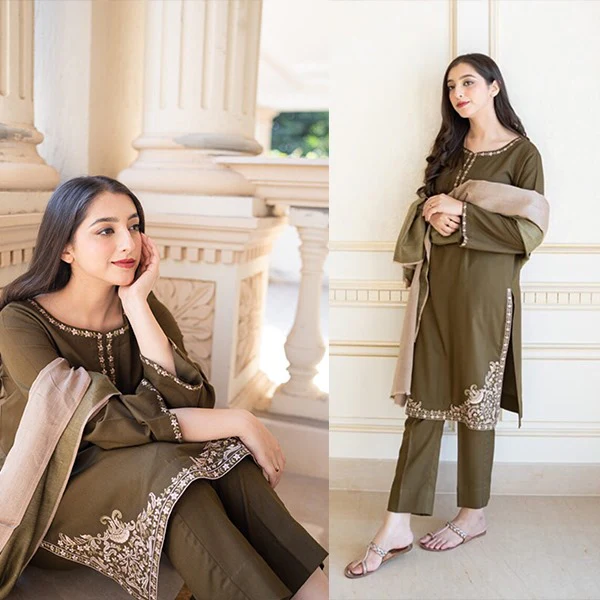 Winter 3 Piece Dhanak Dress with Plain Dhanak Shawll WC612