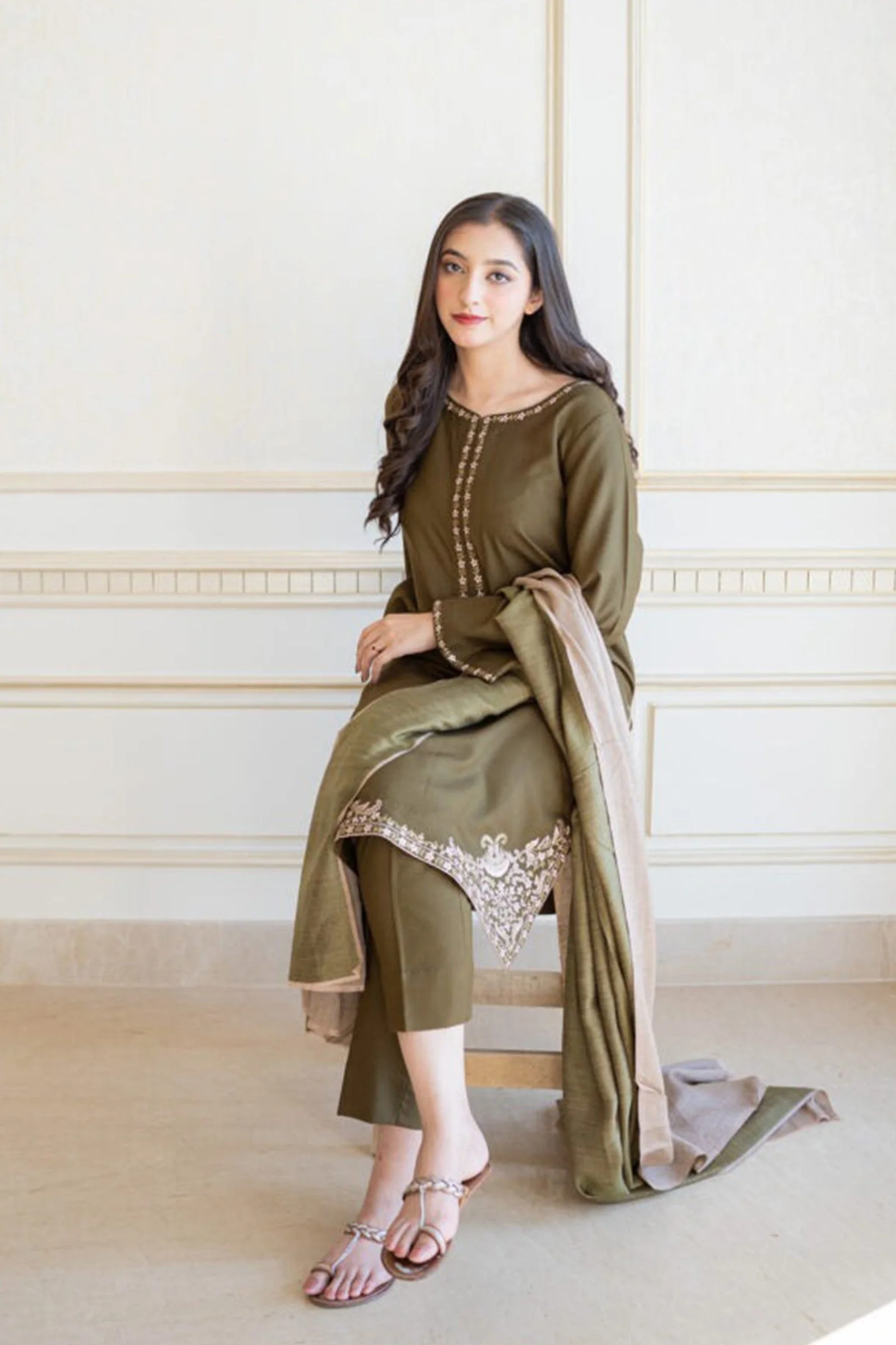 Winter 3 Piece Dhanak Dress with Plain Dhanak Shawll WC612 - Image 2