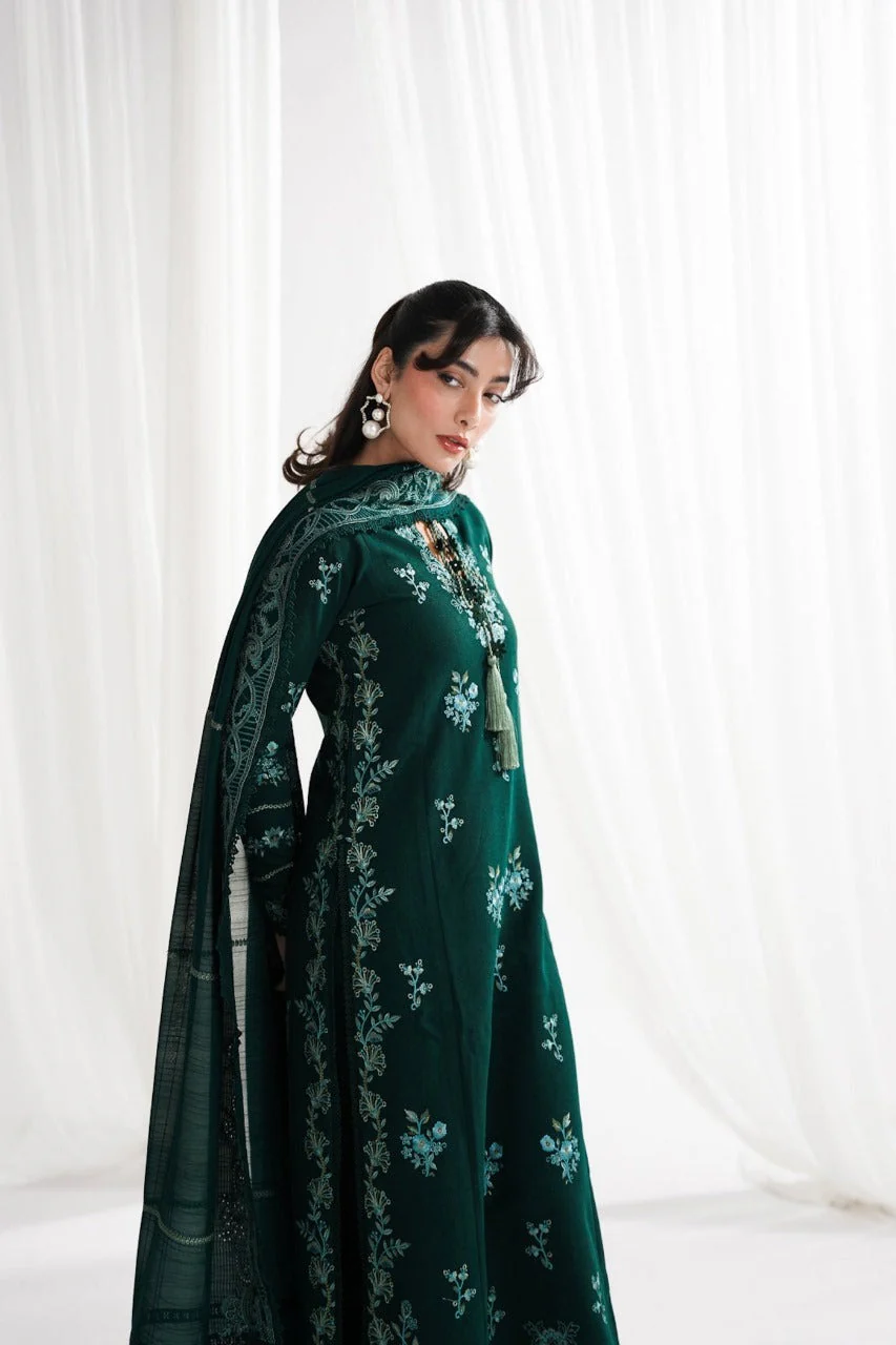WInter 3 Piece Dhanak Embroidered Shirt with Dhanak Embroidered Shawll and Trouser WC1235 - Image 3