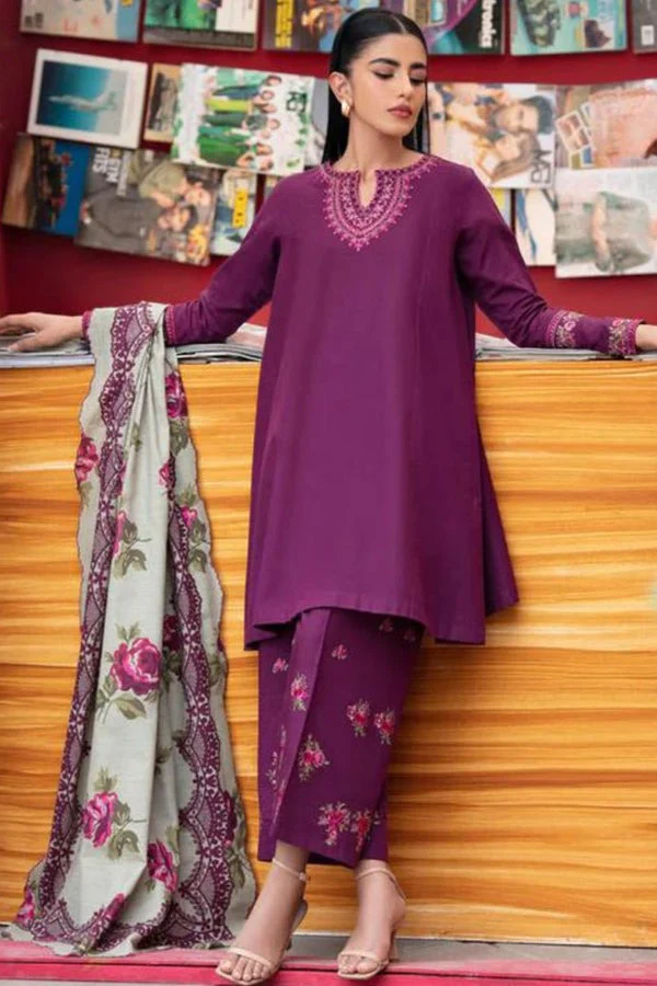 Winter 3 Piece Dhanak Embroidered suit with Printed Shawll WC581 - Image 2