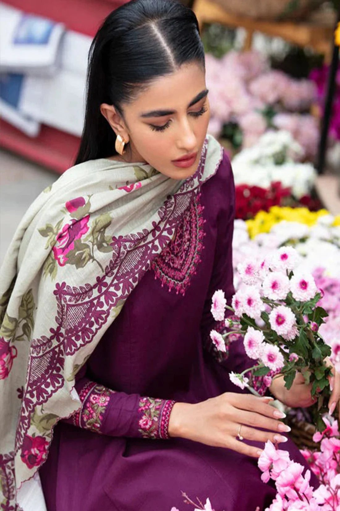 Winter 3 Piece Dhanak Embroidered suit with Printed Shawll WC581 - Image 3