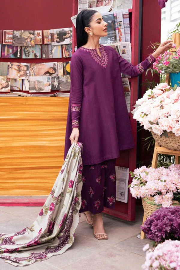 Winter 3 Piece Dhanak Embroidered suit with Printed Shawll WC581 - Image 4