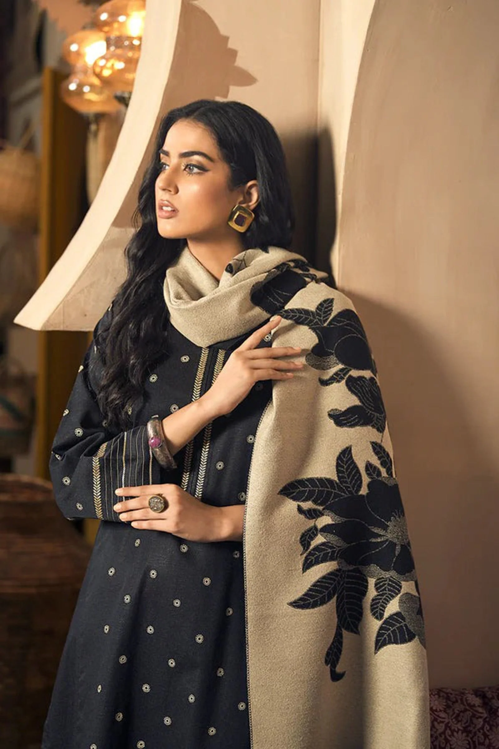 Winter 3 Piece Dhanak Embroidered suit with Printed Shawll WC916 - Image 3