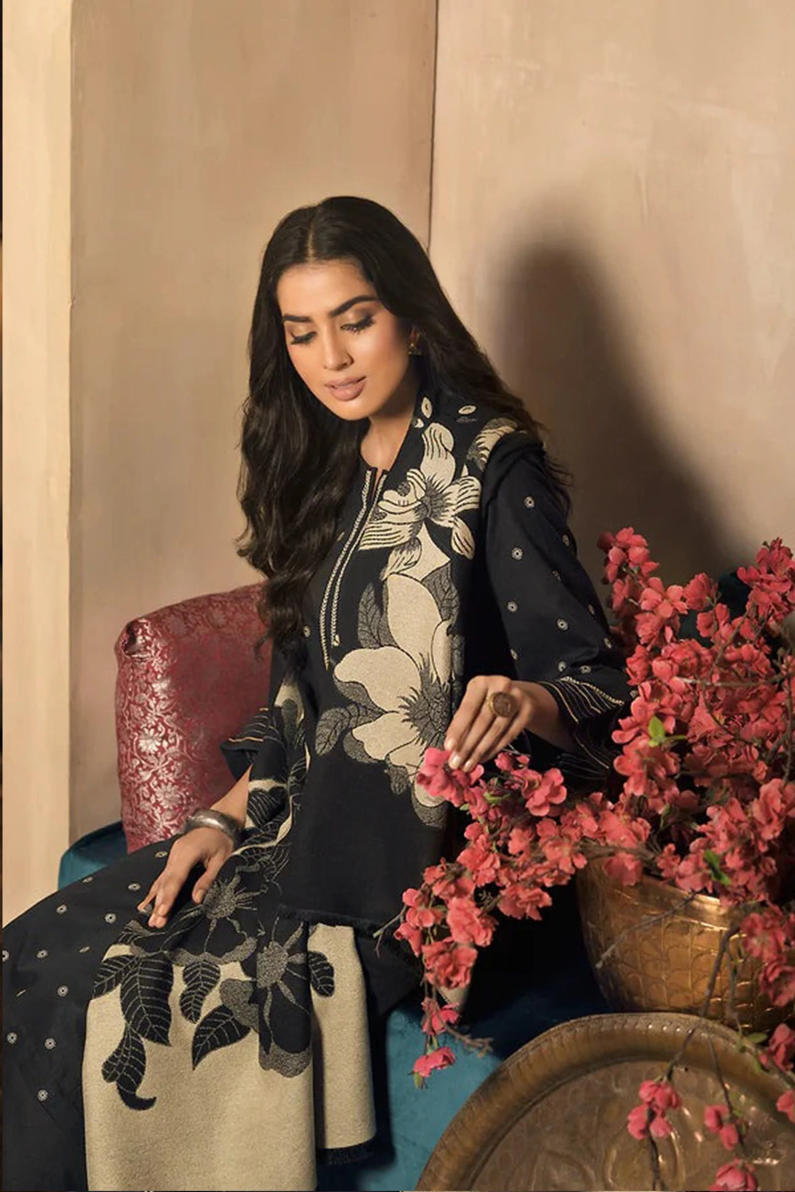 Winter 3 Piece Dhanak Embroidered suit with Printed Shawll WC916 - Image 4