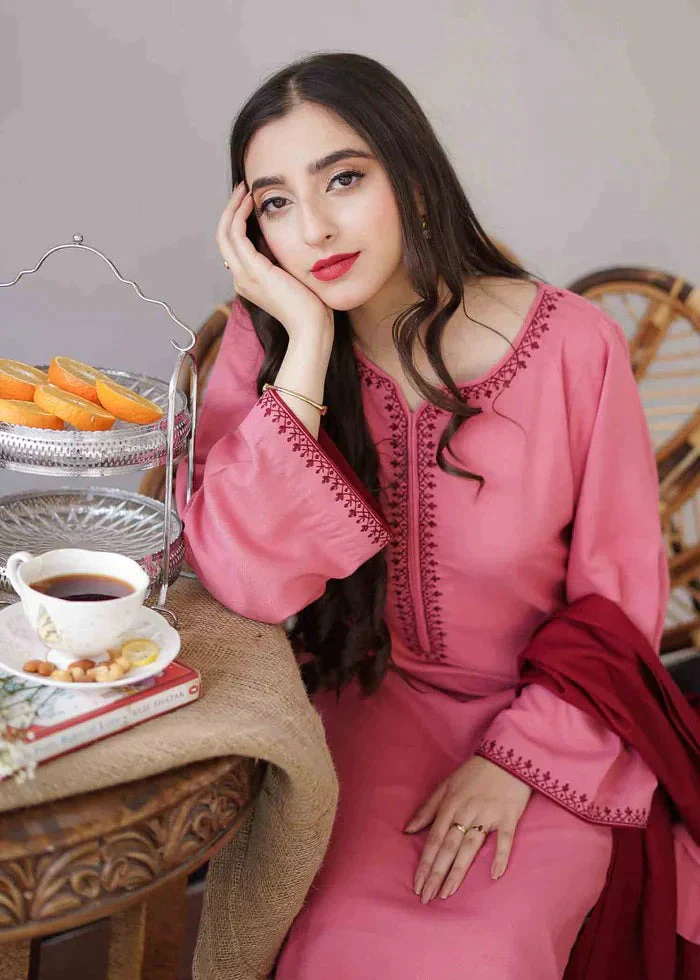 Winter 3 Piece Dhanak suit with Embroidered Dhanak Shawll WC406 - Image 3