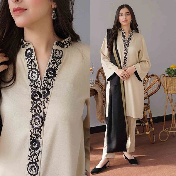 Winter 3 Piece Dhanak suit with Plain Dhanak Shawll WC407
