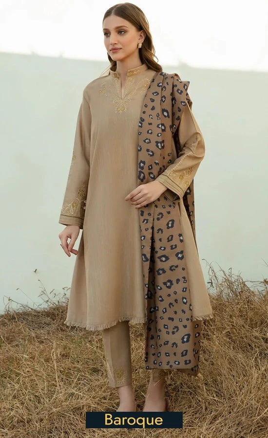 Winter 3 Piece Dhannak Embroidered suit with Printed Shawll WC958 - Image 2