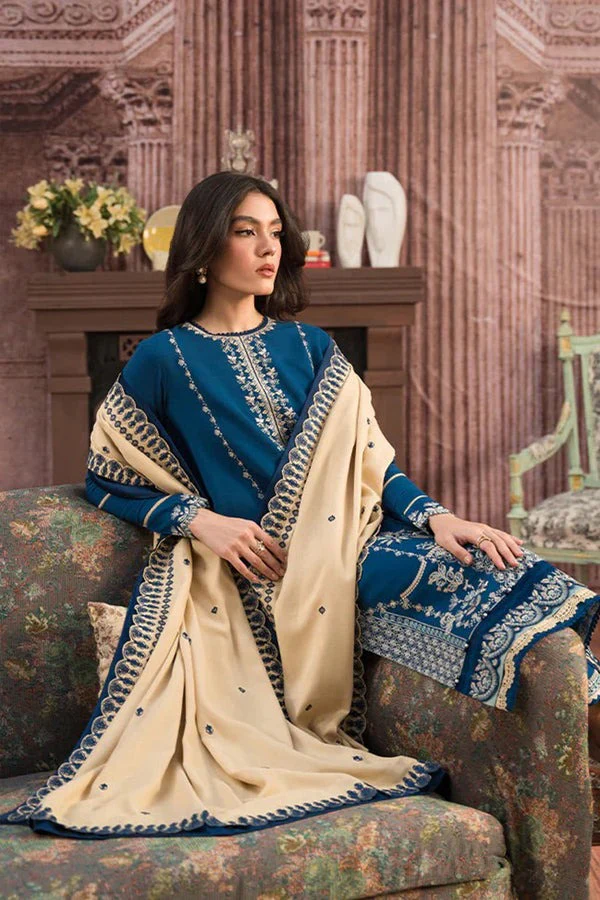 Winter 3 Piece Embroidered Dhanak Suit with Heavy Embroidered Dhanak Shawll WC917 - Image 4