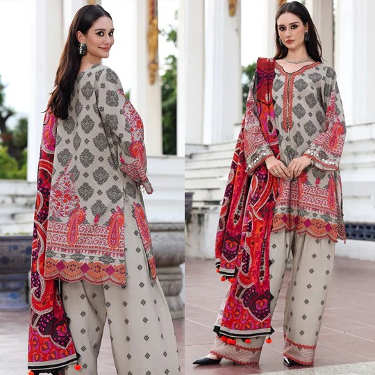 Winter 3 Piece Karandi Digital Print Dress and Karandi Dupata WC1230