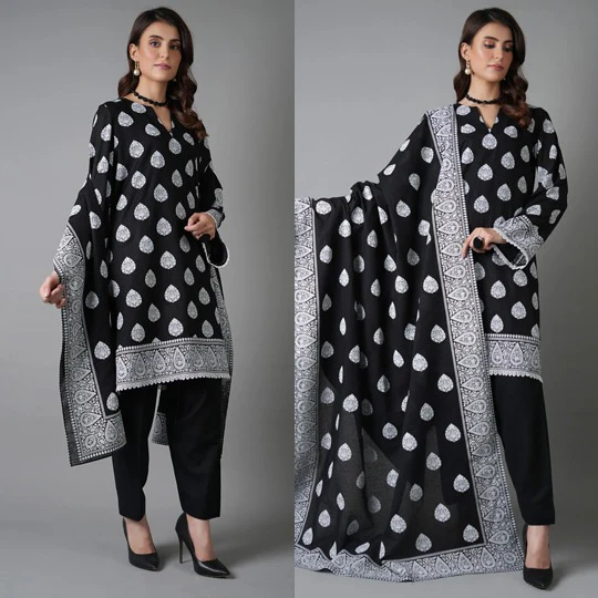 Winter 3 Piece Karandi Digital Print Dressa and Karandi Dupata WC1227