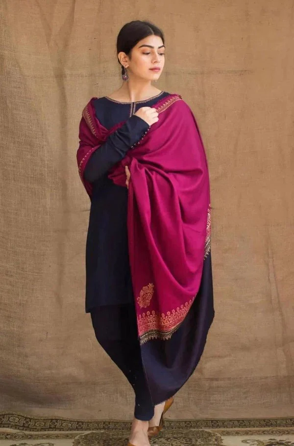 Winter Dhanak Dress with printed Shawll 3 Piece WC405 - Image 4