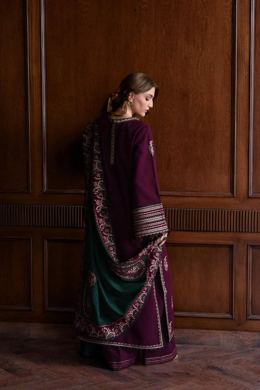 Winter Dhanak Embroidered Shirt With Dhanak Embroidered Shawll 3 Piece WC1236 - Image 3