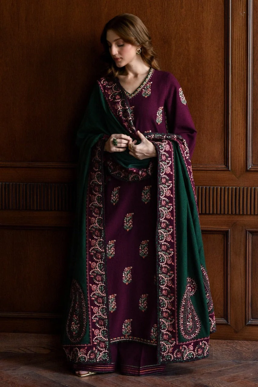 Winter Dhanak Embroidered Shirt With Dhanak Embroidered Shawll 3 Piece WC1236 - Image 4