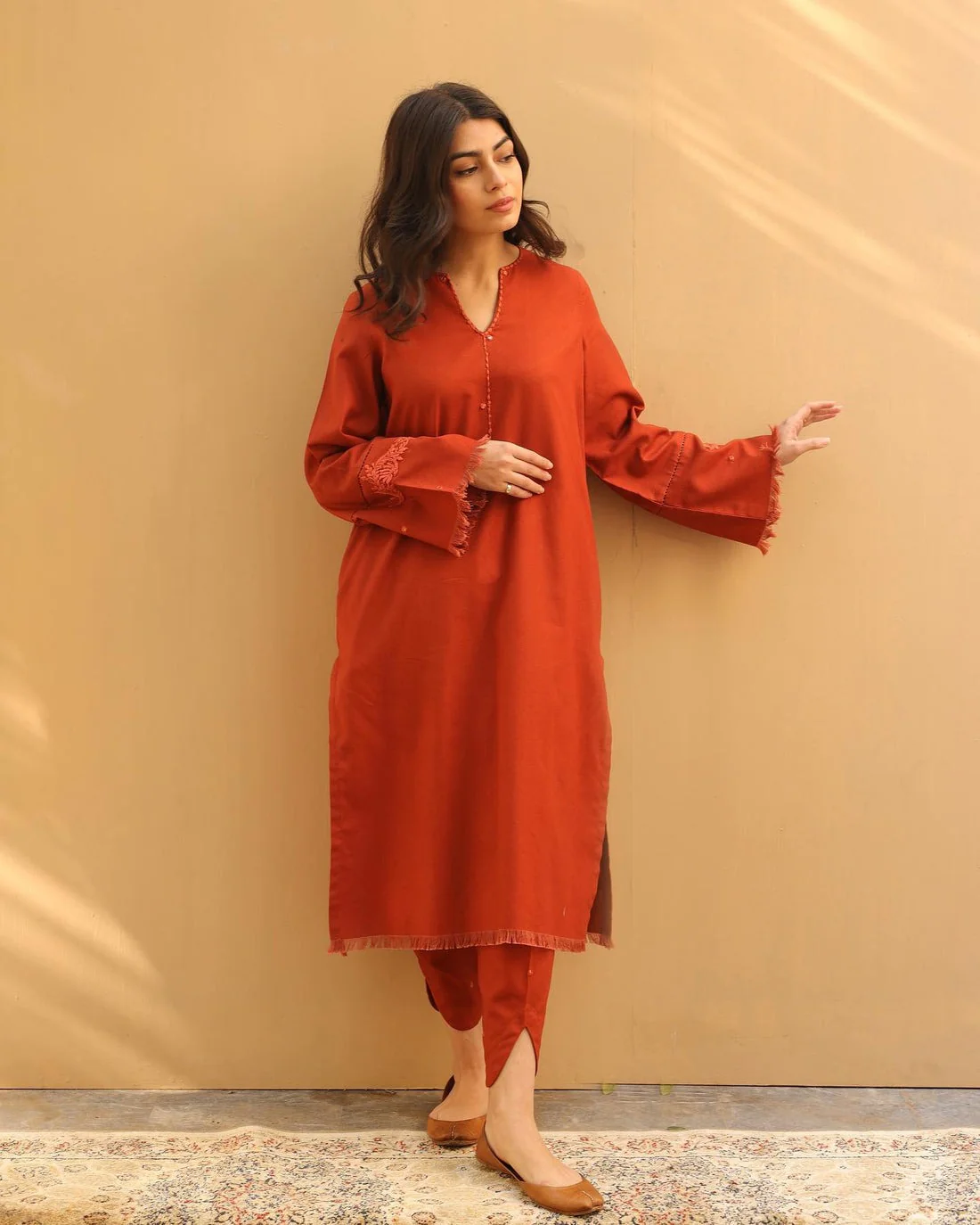 Winter Embroidered Dhanak Dress with Dhanak Embroidered Shawll 3 Piece WC565 - Image 3