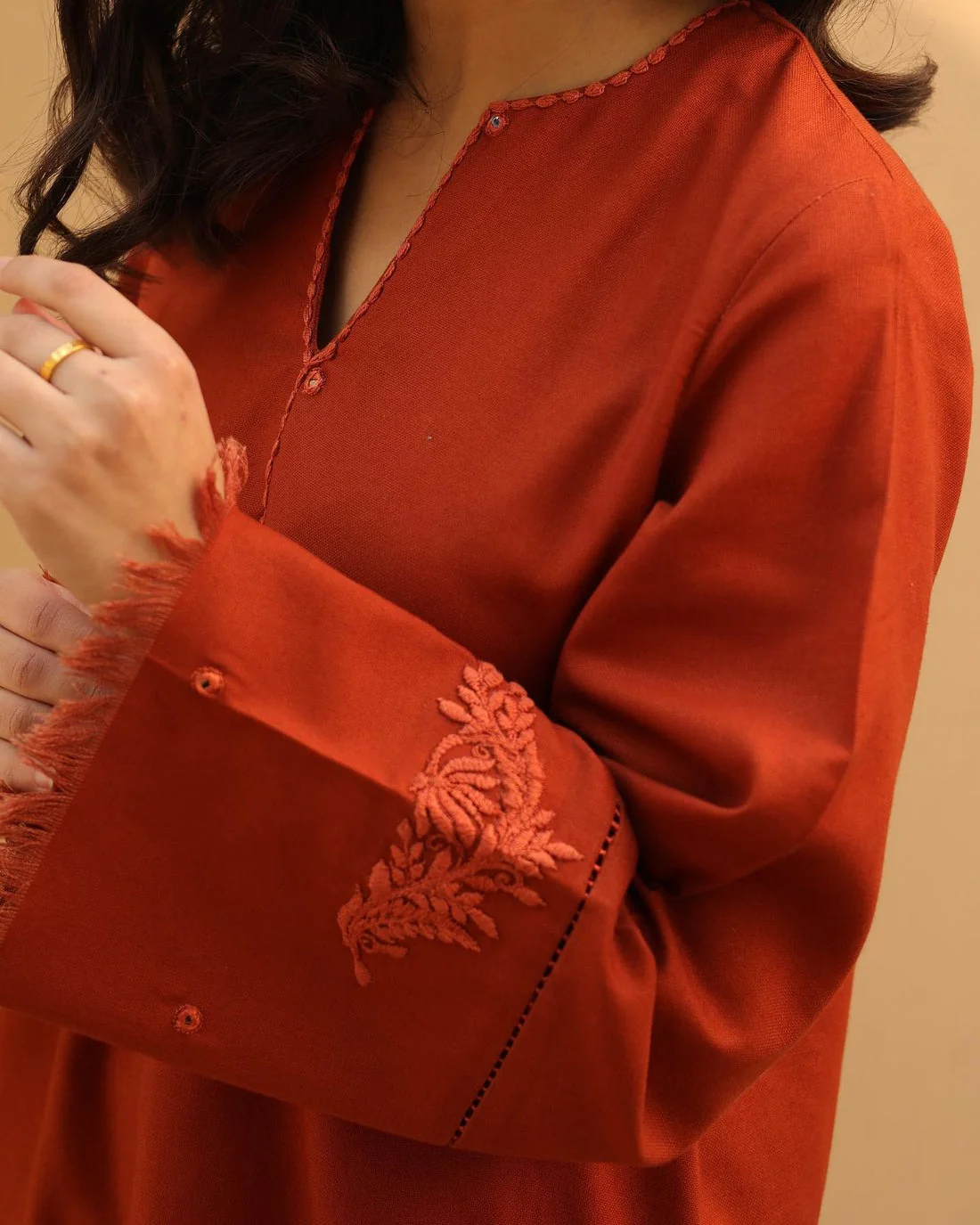 Winter Embroidered Dhanak Dress with Dhanak Embroidered Shawll 3 Piece WC565 - Image 4