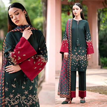 Winter Embroidered Dhanak Dress with Printed Shawll 3 Piece wc944