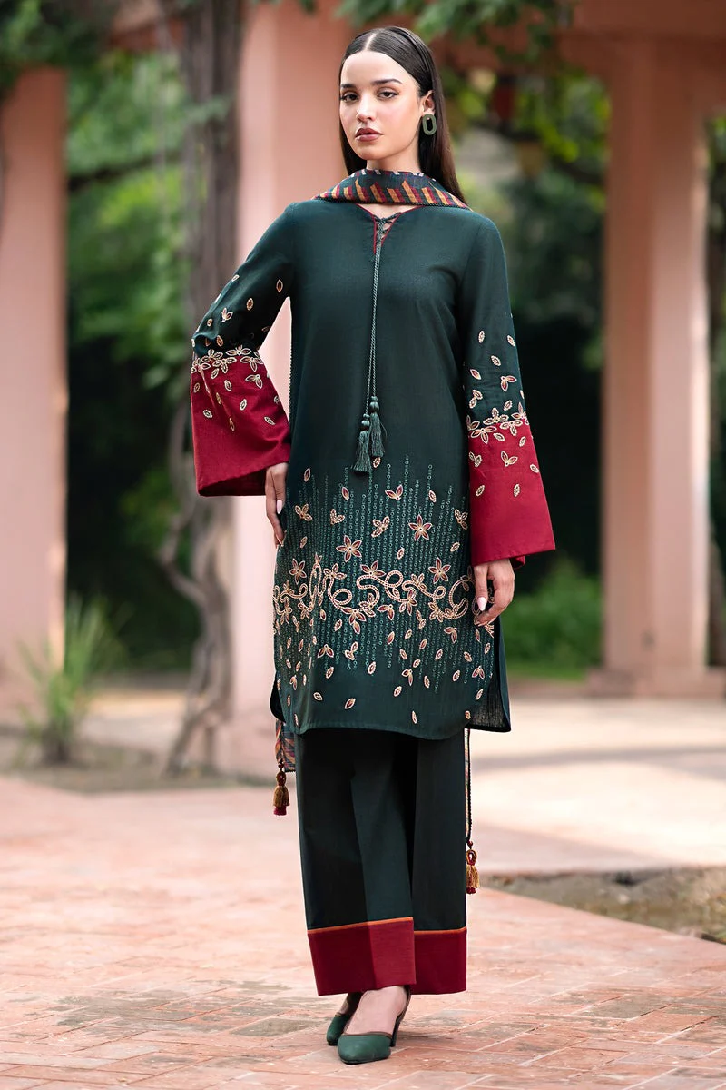 Winter Embroidered Dhanak Dress with Printed Shawll 3 Piece wc944 - Image 2