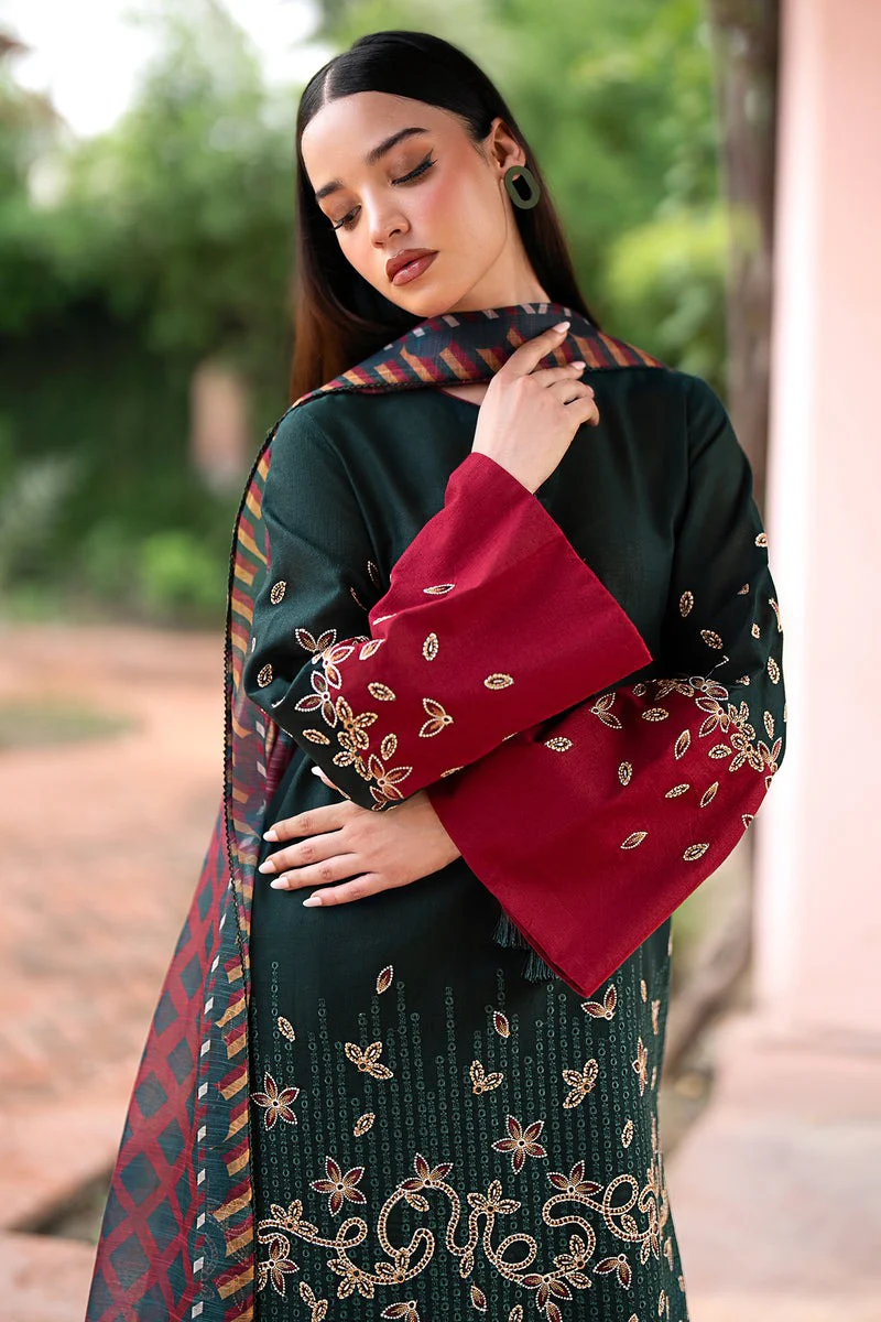Winter Embroidered Dhanak Dress with Printed Shawll 3 Piece wc944 - Image 3