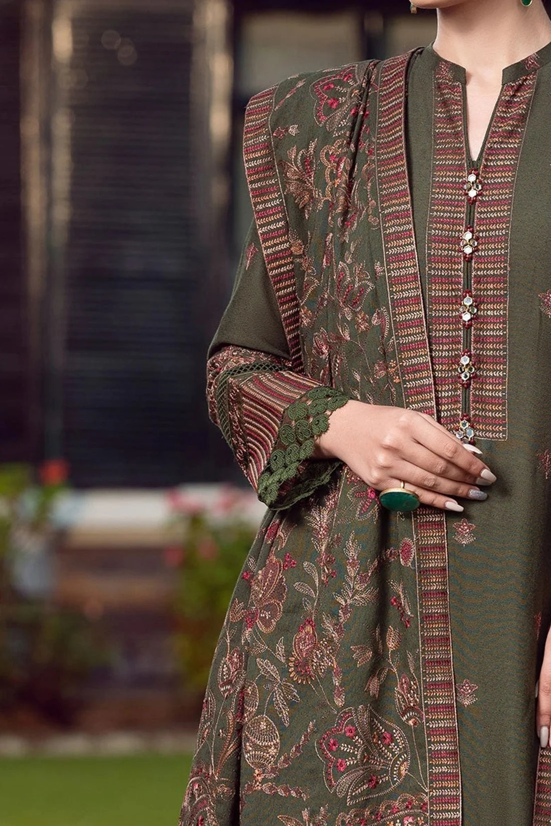 Winter Embroidered Dhanak Suit with Heavy Embroidered Dhanak Shawll WC415 - Image 3