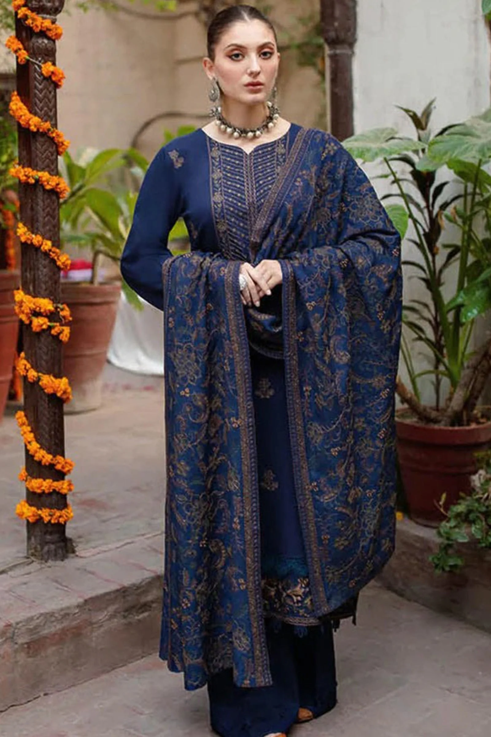 Winter Embroidered Shirt With Heavy Embroidered Dhanak Shawll 3 Piece WC609 - Image 2