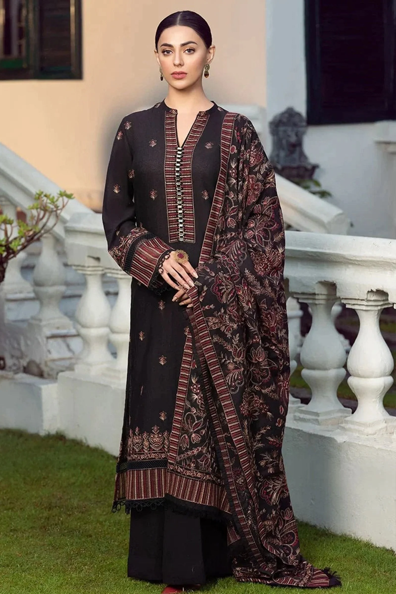 Winter Unstitched Dhanak Embroidered Dress with Embroidered Dhanak Shawll WC420 - Image 2