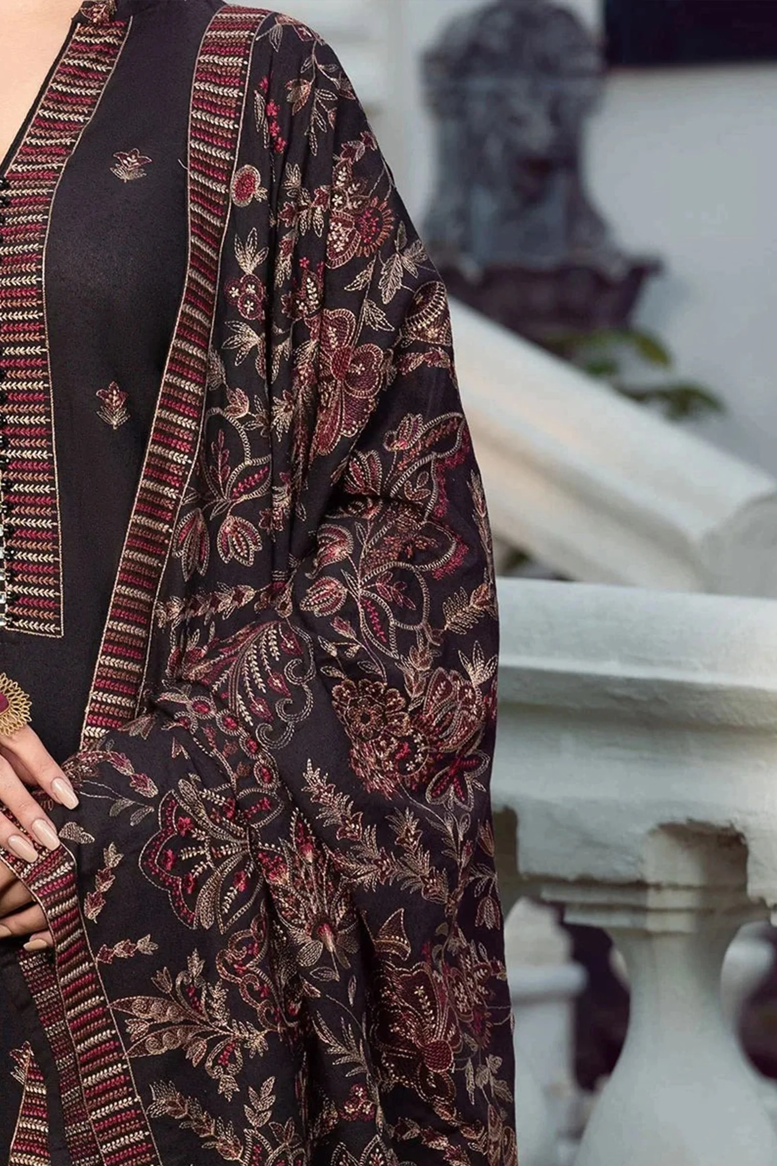 Winter Unstitched Dhanak Embroidered Dress with Embroidered Dhanak Shawll WC420 - Image 3
