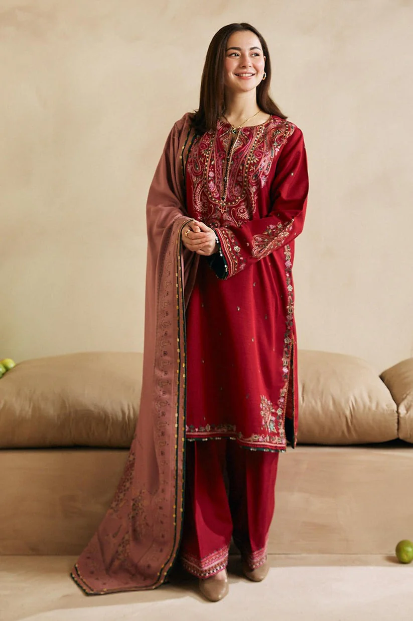 Zara Shahjahan Winter 3 Piece Embroidered Dhanak Suit with Heavy Embroidered Dhanak Shawll WC602 - Image 2